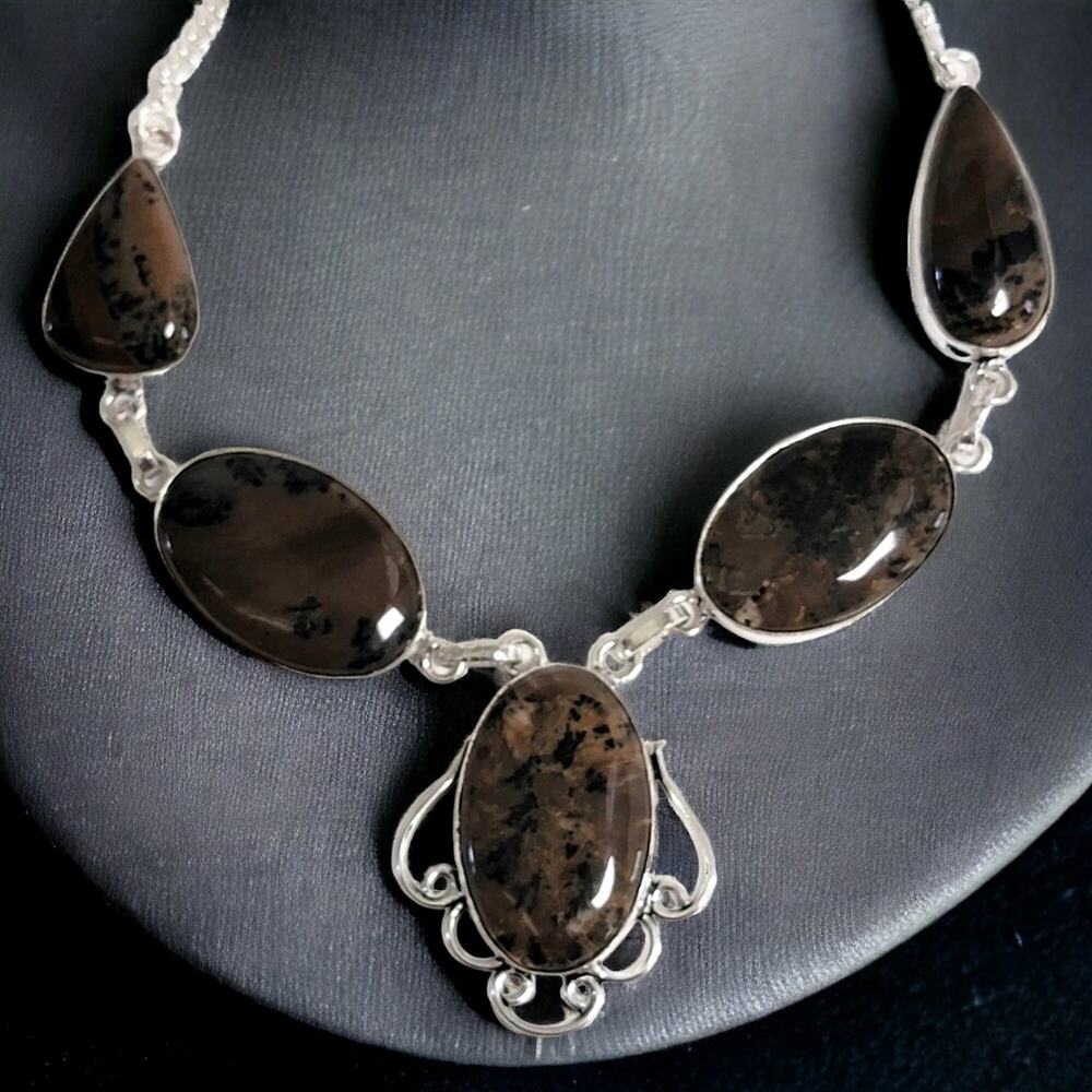 Dendritic Agate Statement Necklace - Bold Women's… - image 3
